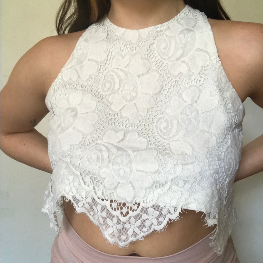 Blush Noir White/Ivory Lace Crop Tank Top Size L